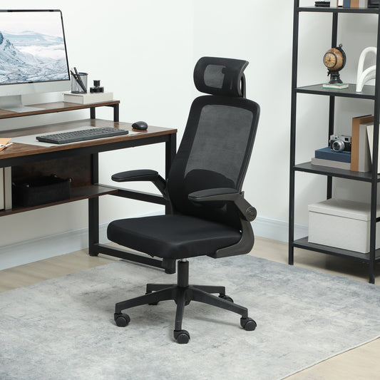 Mesh Office Chair, With Flip-up Armrest, Rotatable Headrest, Adjustable Lumbar Support