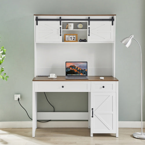Farmhouse Style Office Desk With Charging Station