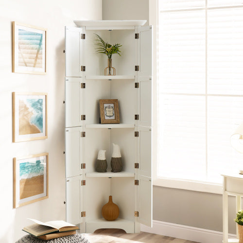 High Storage Corner Cabinet With Door And 4 Shelves