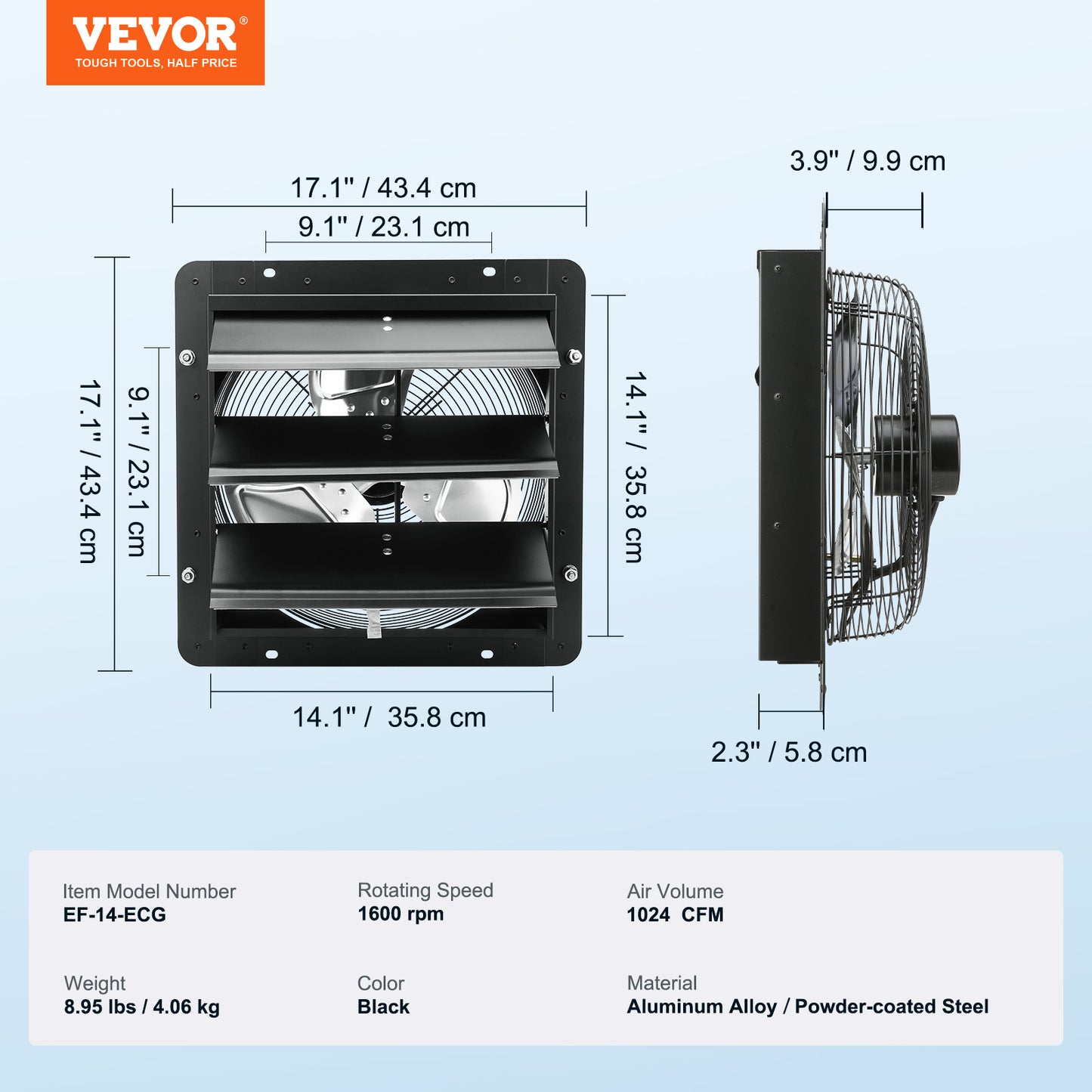 VEVOR Shutter Exhaust Fan, With Temperature Humidity Controller for greenhouse