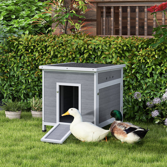 Wooden Duck Coop with Openable Roof, Removable Floor, Double Doors, Ramp, for 2-4 Ducks