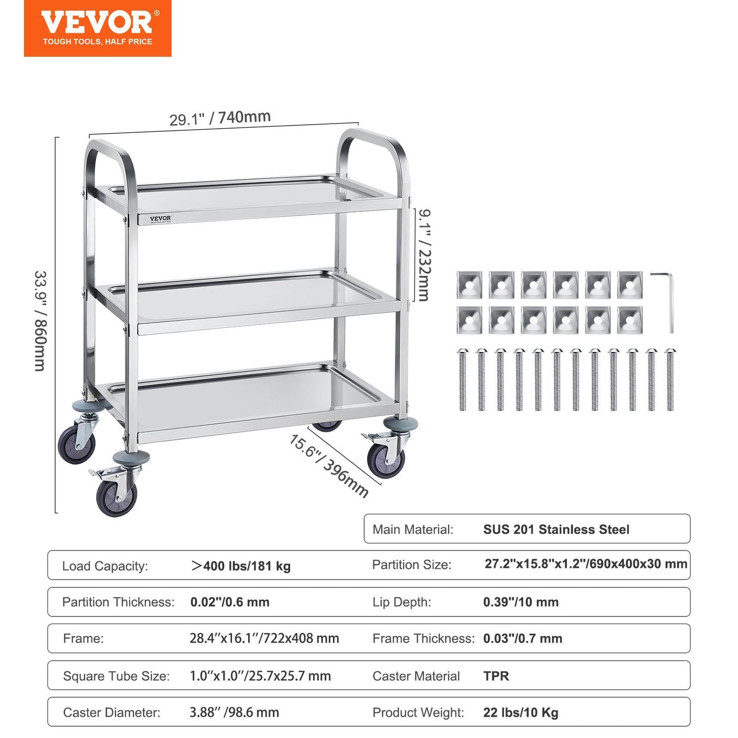 Stainless Steel Practical Laboratory Storage Cart