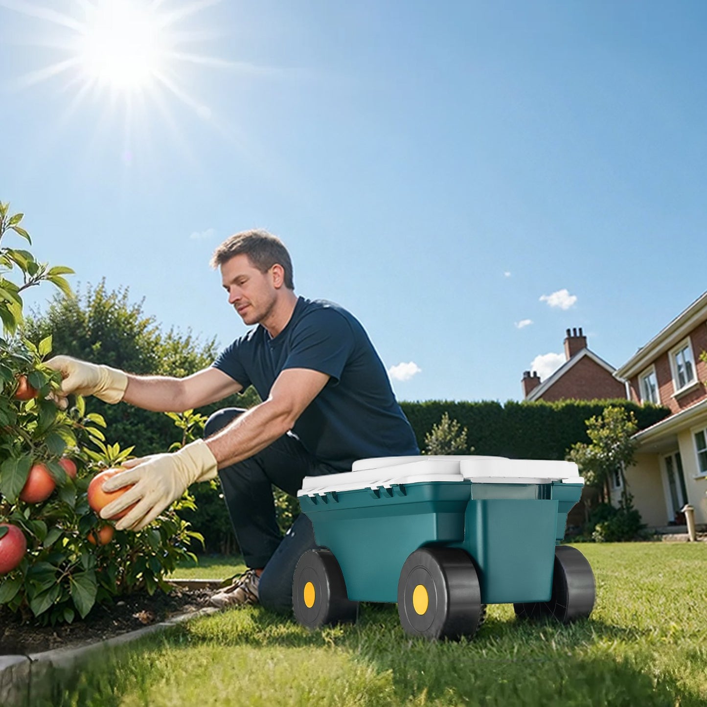 Rolling Garden Cart With Seat 276 Lbs Plastic Garden Scooter Storage Bin & Seat