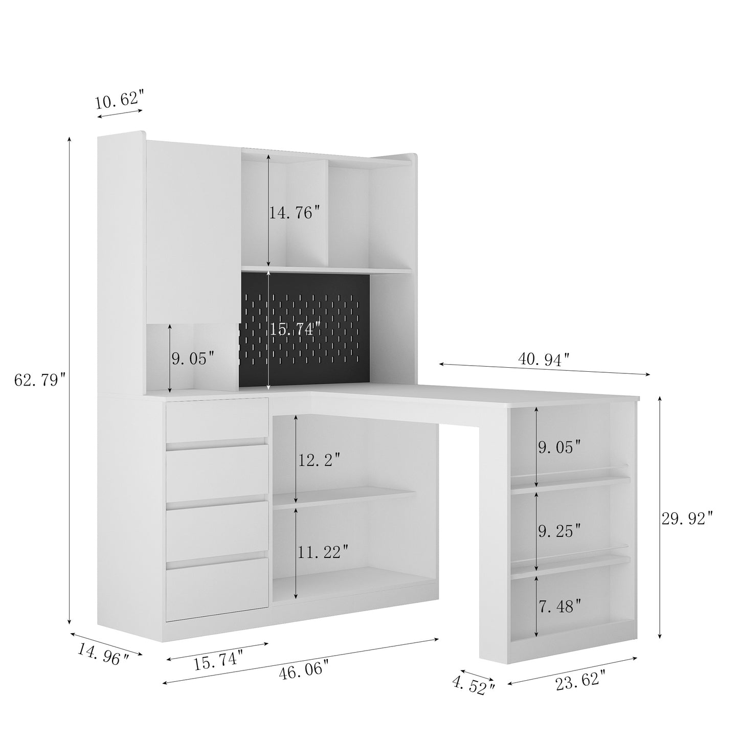 L Shaped Desk With Charger, Computer Desk With Drawers, Bookshelf, with LED Light,