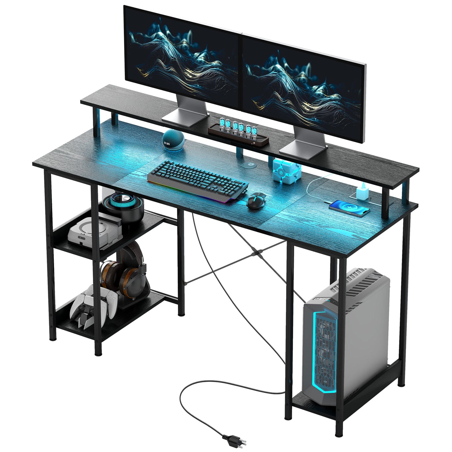 Computer Desk With Storage With Power Outlets And LED Lights