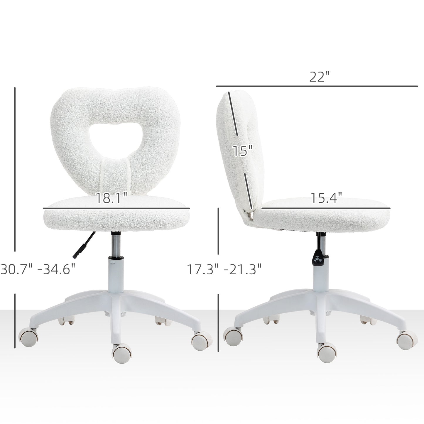 Teddy Fleece Heart Chair With Swivel Wheels