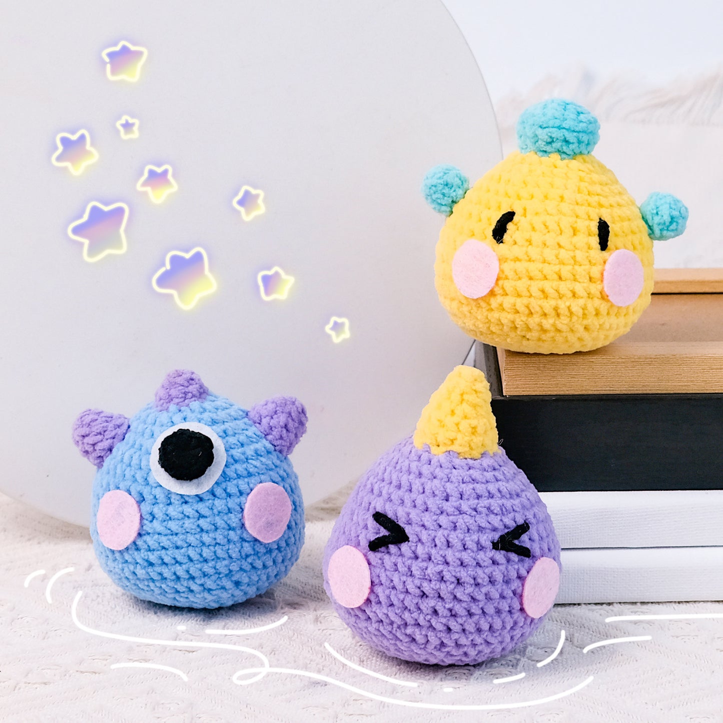 Three Monster Doll Crochet Woven Material Kit
