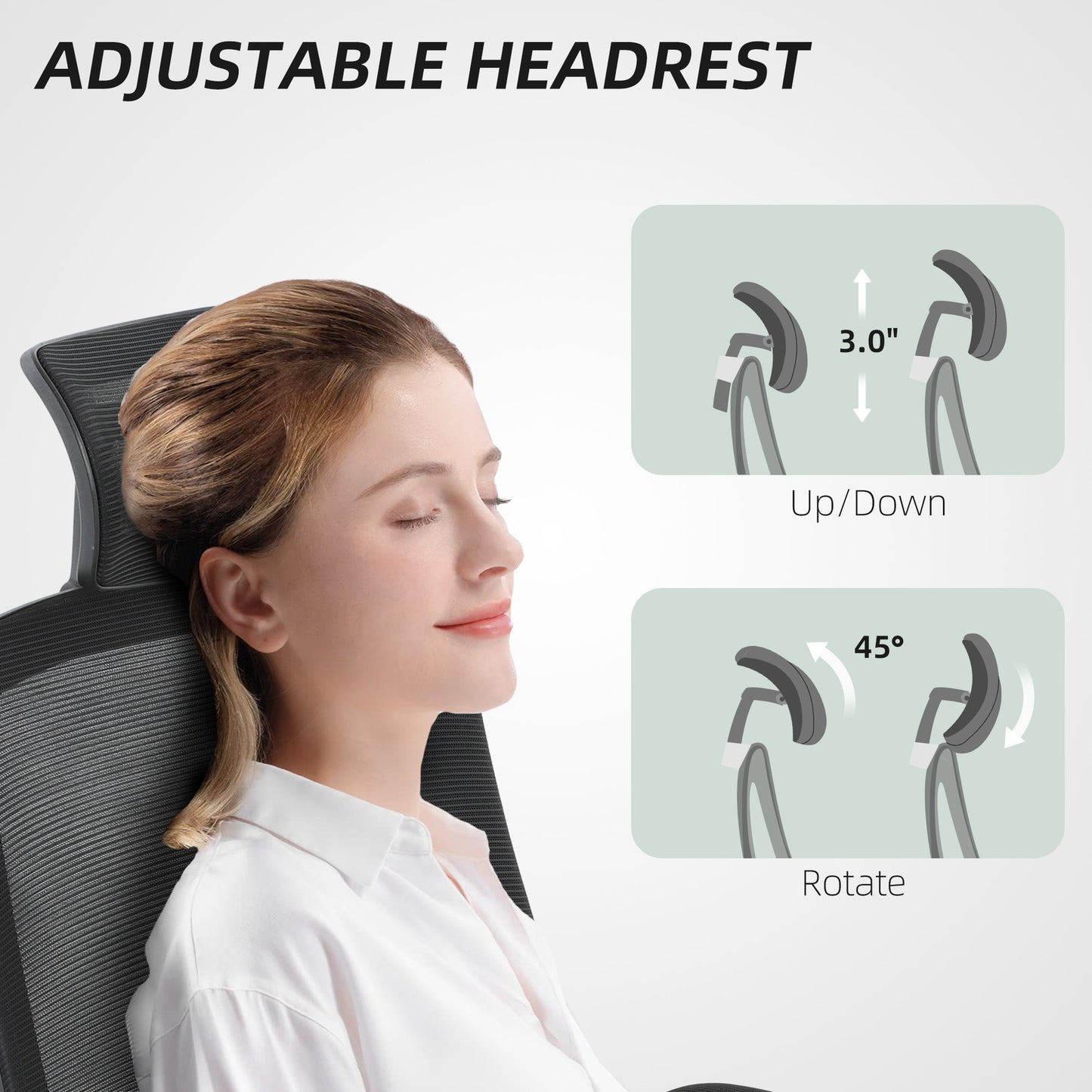 Mesh Office Chair, With Flip-up Armrest, Rotatable Headrest, Adjustable Lumbar Support