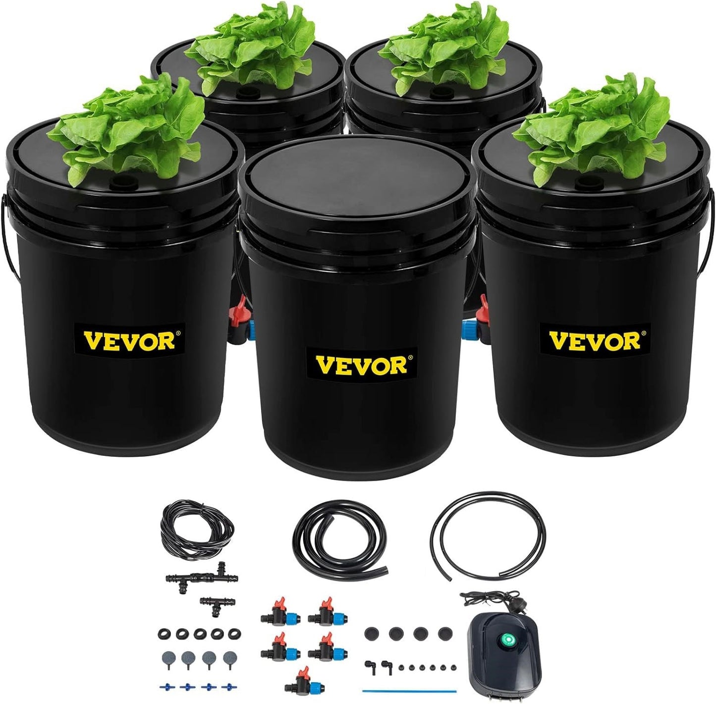 Hydroponic System, 5 Gallon 5 Buckets, Deep Water Culture Garden Growing Bucket, Hydroponics Grow Kit With Pump,