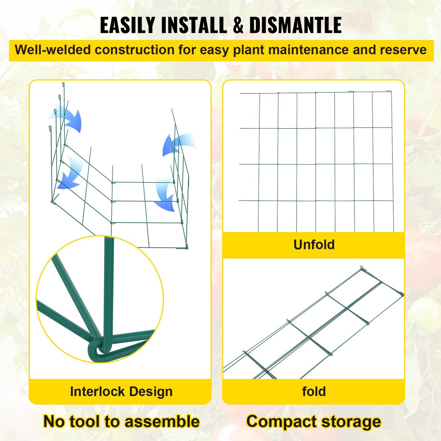 VEVOR Tomato Cages, 10 Packs Square Plant Support Cages, Green PVC-Coated Steel Tomato Towers For Climbing Vegetables, Plants, Flowers, Fruits Garden