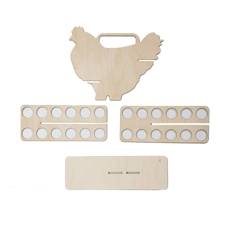 12 Cells Chicken Shape Egg Shelf Portable Wooden Case