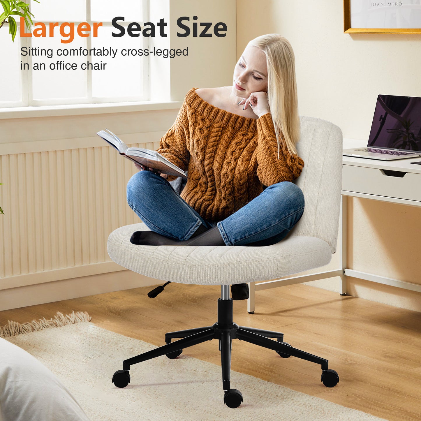 Armless Swivel Fabric Height Adjustable Wide Seat