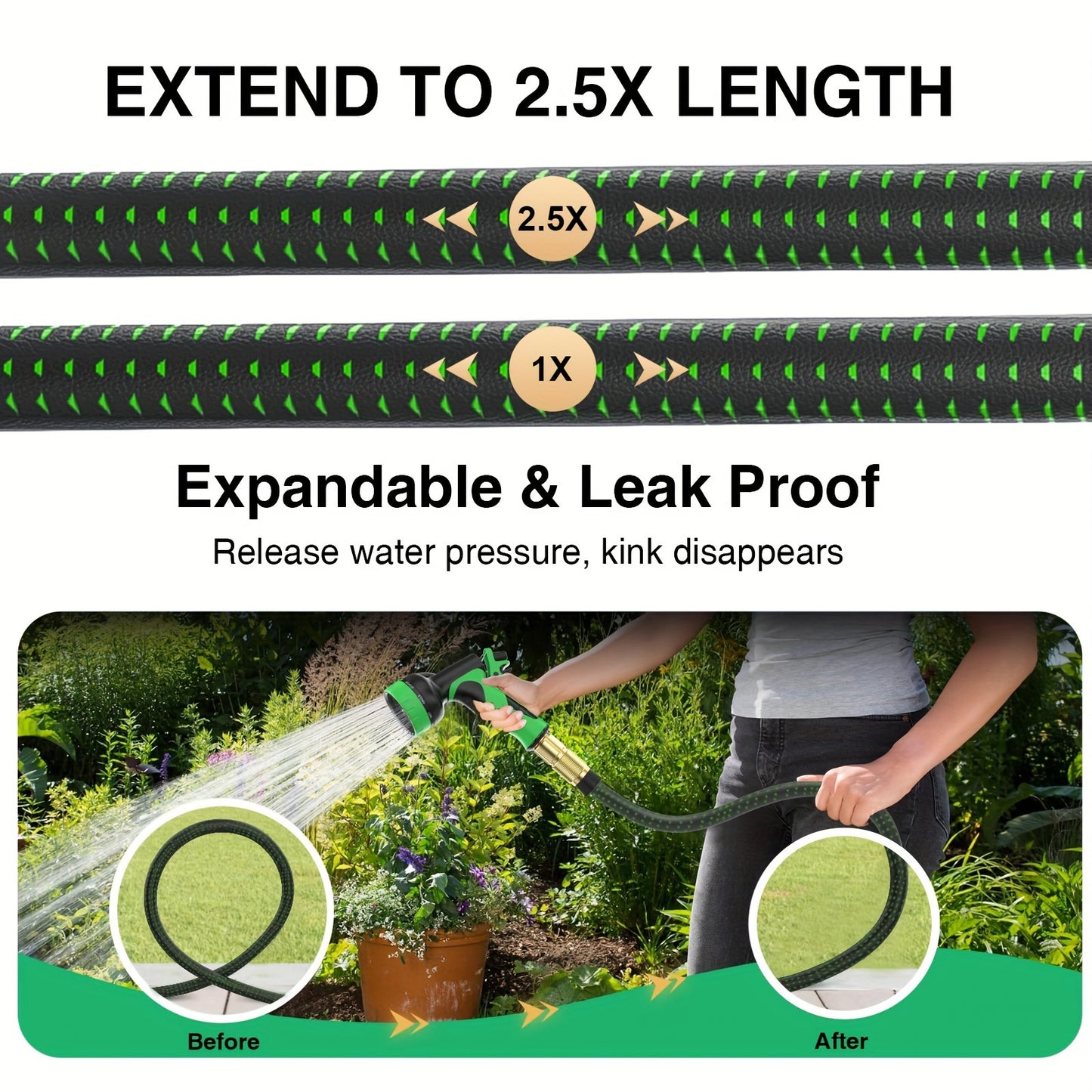 100FT Heavy-Duty Expandable Garden Hose With 10-Function High-Pressure Spray Nozzle