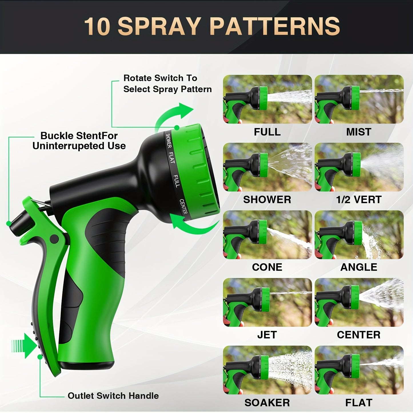 100FT Heavy-Duty Expandable Garden Hose With 10-Function High-Pressure Spray Nozzle