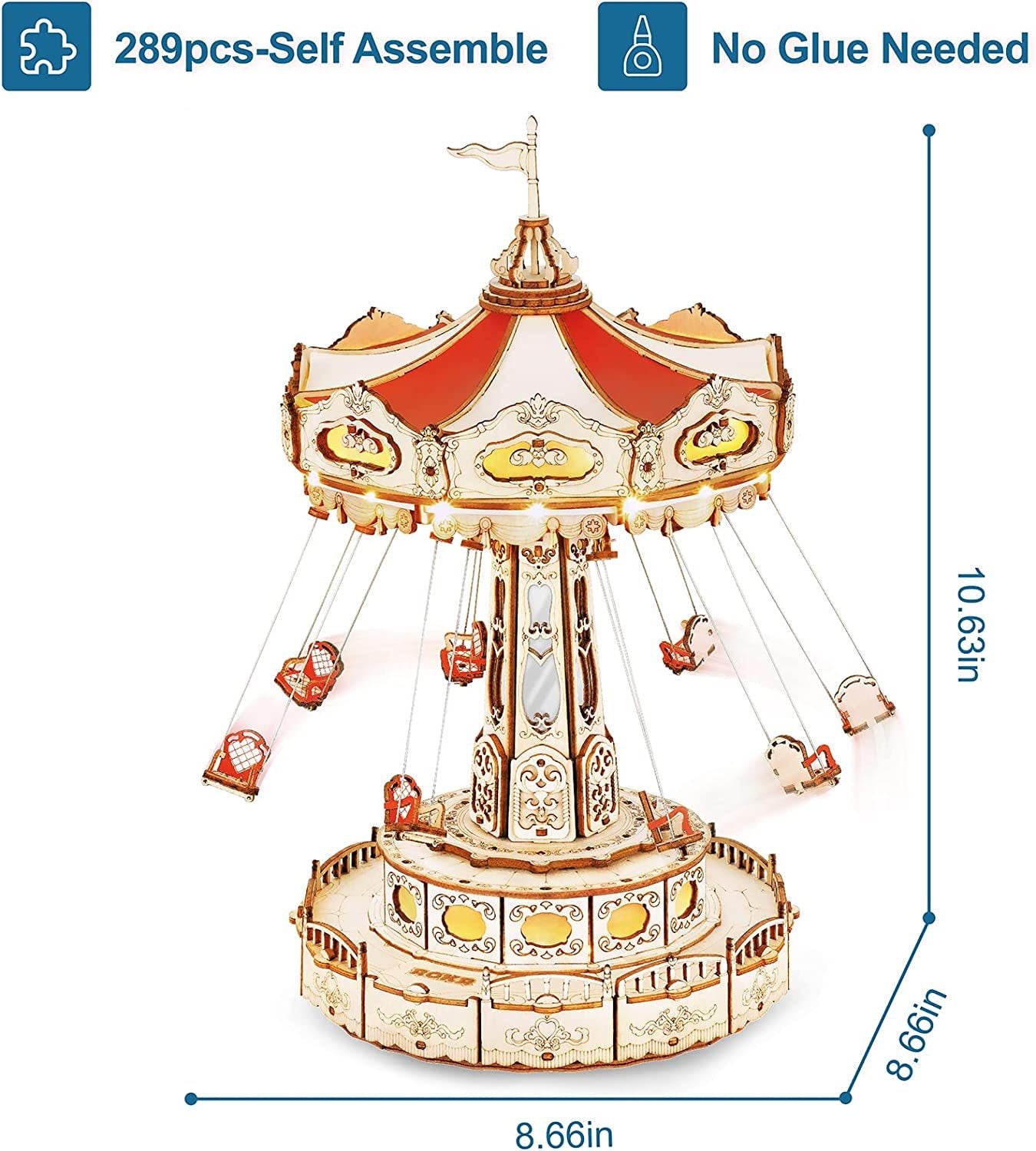 Robotime Rokr Magic Amusement Park Swing Ride 3D Wooden Puzzles