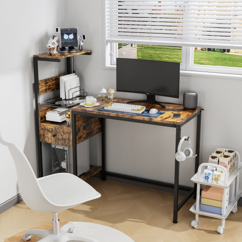Computer Desk With Power Outlet  Storage Shelves
