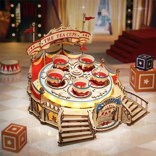 Robotime RokrTilt-A-Whirl DIY Music Box Building Block Amusement Park Series