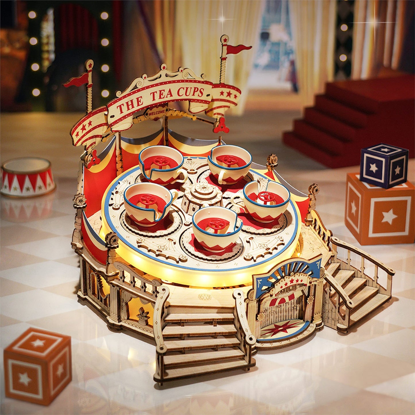 Robotime RokrTilt-A-Whirl DIY Music Box Building Block Amusement Park Series