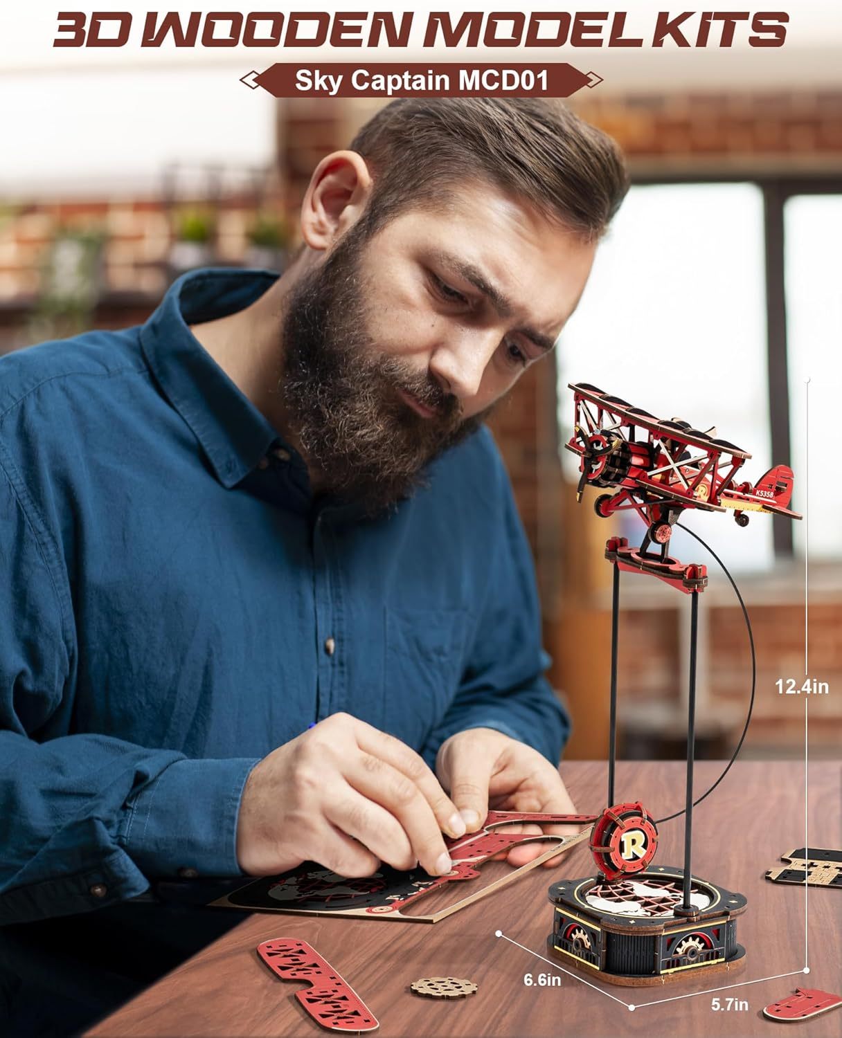 3D Wooden Puzzle Kit - Gravity Swing Series Gladiator Fighter With Moving Mechanism STEM Kit