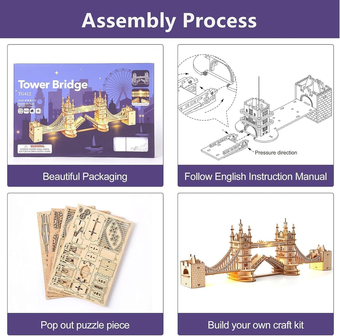 3D Wooden Puzzle London Tower Bridge STEM Kit