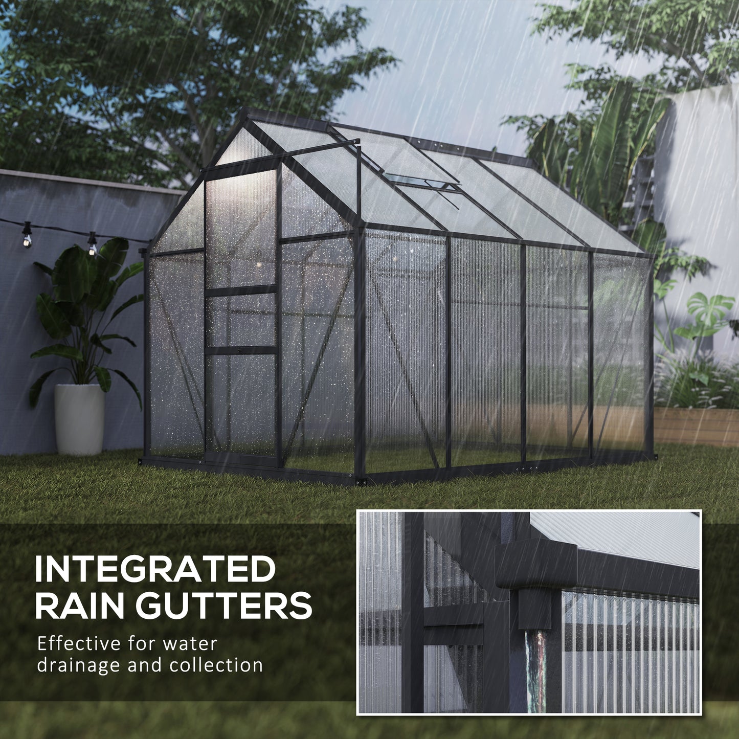 Polycarbonate Greenhouse, Heavy Duty Outdoor Aluminum Walk-in Green House Kit Vent Door