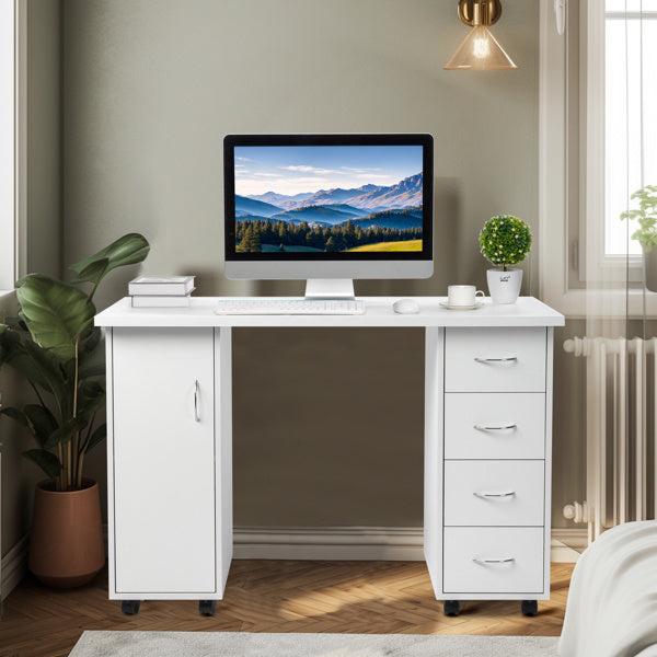 White One Door Four Drawers Computer Desk