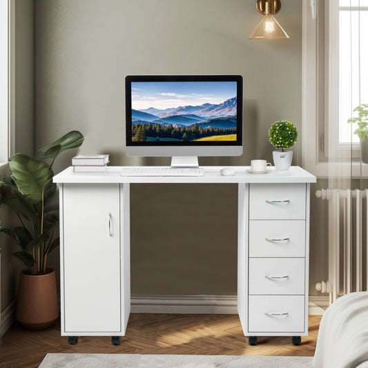 White One Door Four Drawers Computer Desk