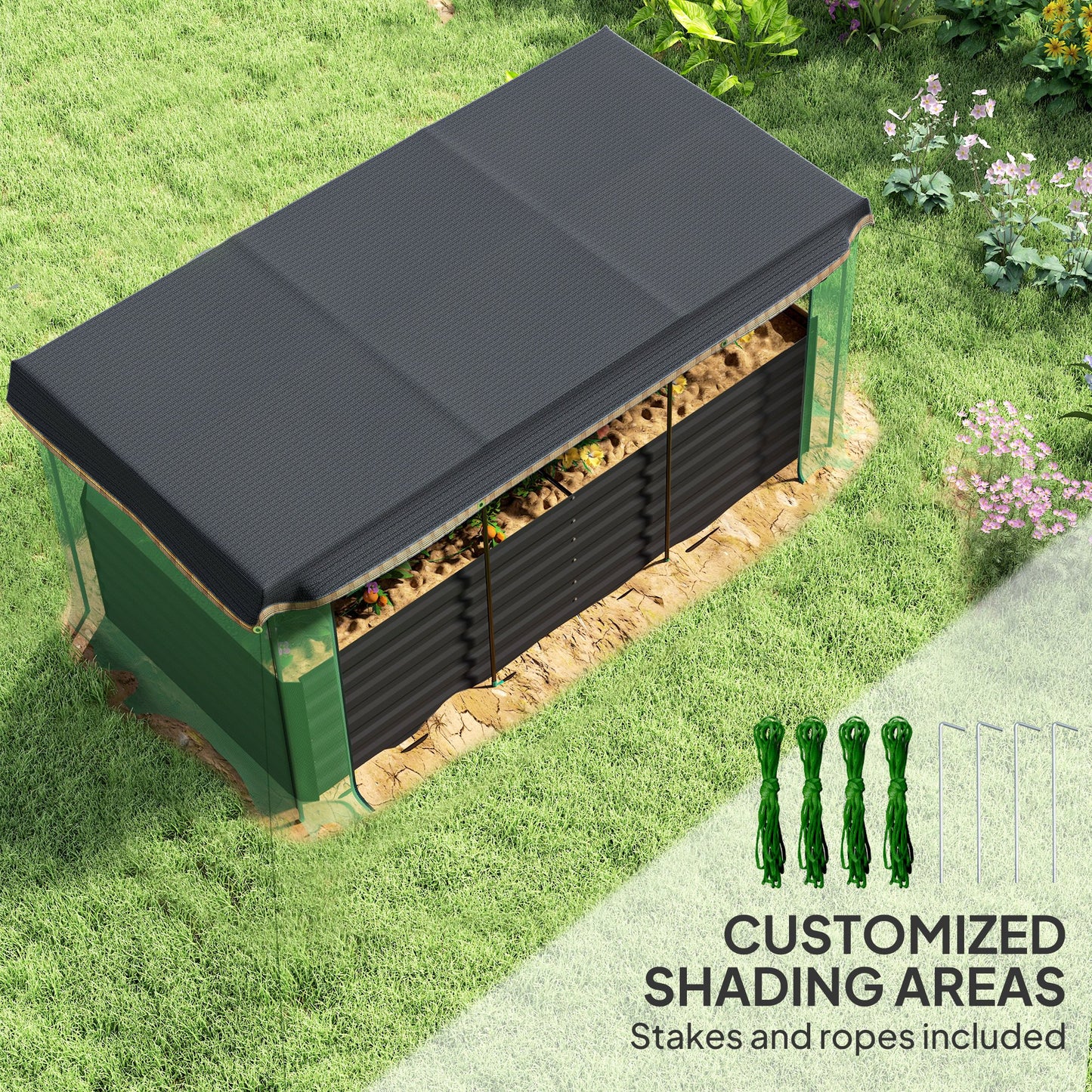 Galvanized Steel Planter Box with Crop Cage and Shade Cloth, Raised Garden Bed