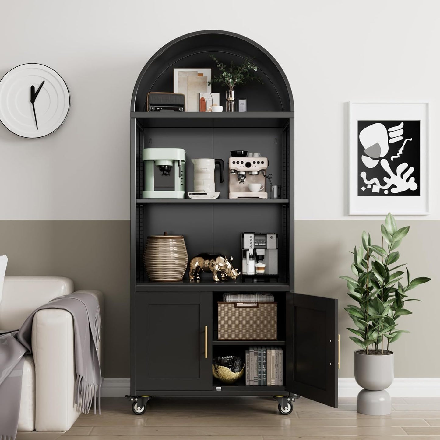 Metal Arched Bookcase With Wheels