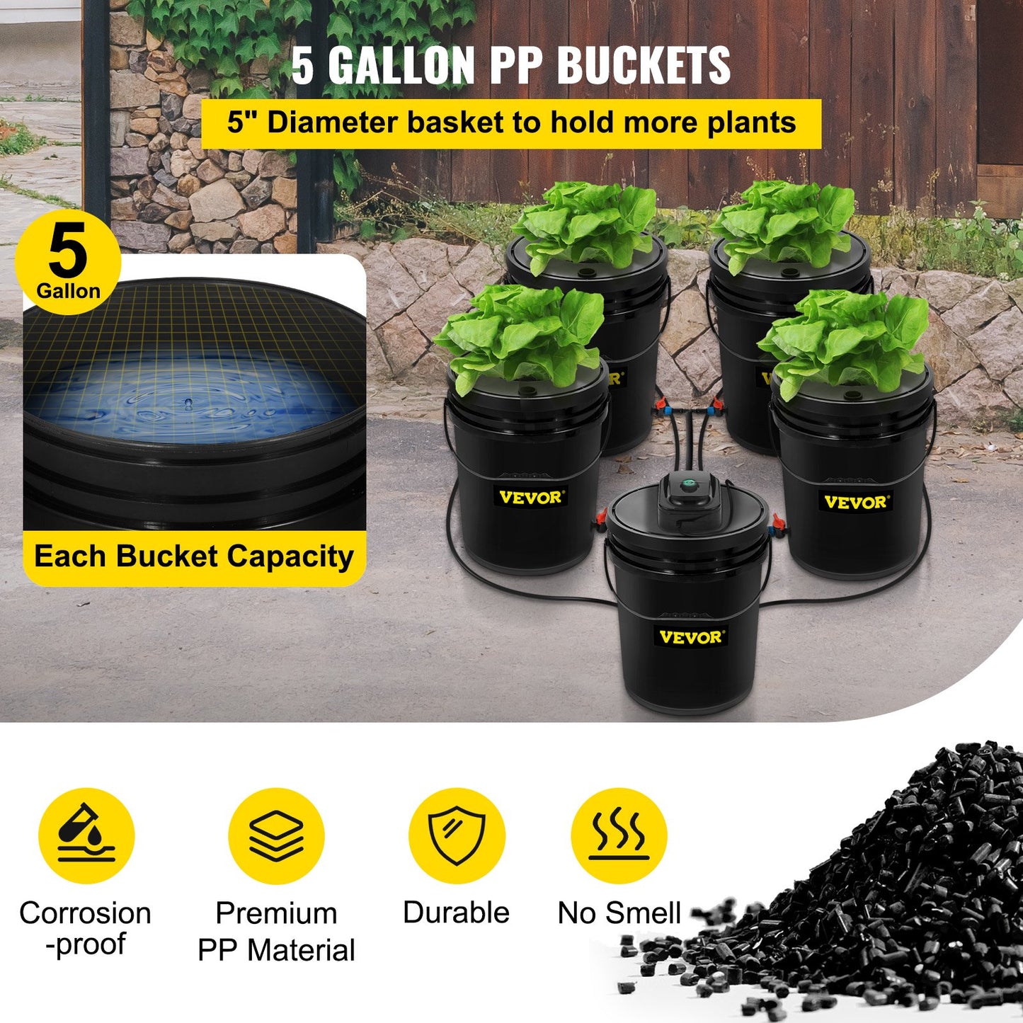 Hydroponic System, 5 Gallon 5 Buckets, Deep Water Culture Garden Growing Bucket, Hydroponics Grow Kit With Pump,
