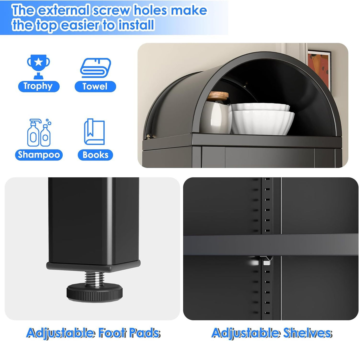 Metal Arched Bookcase Cabinet