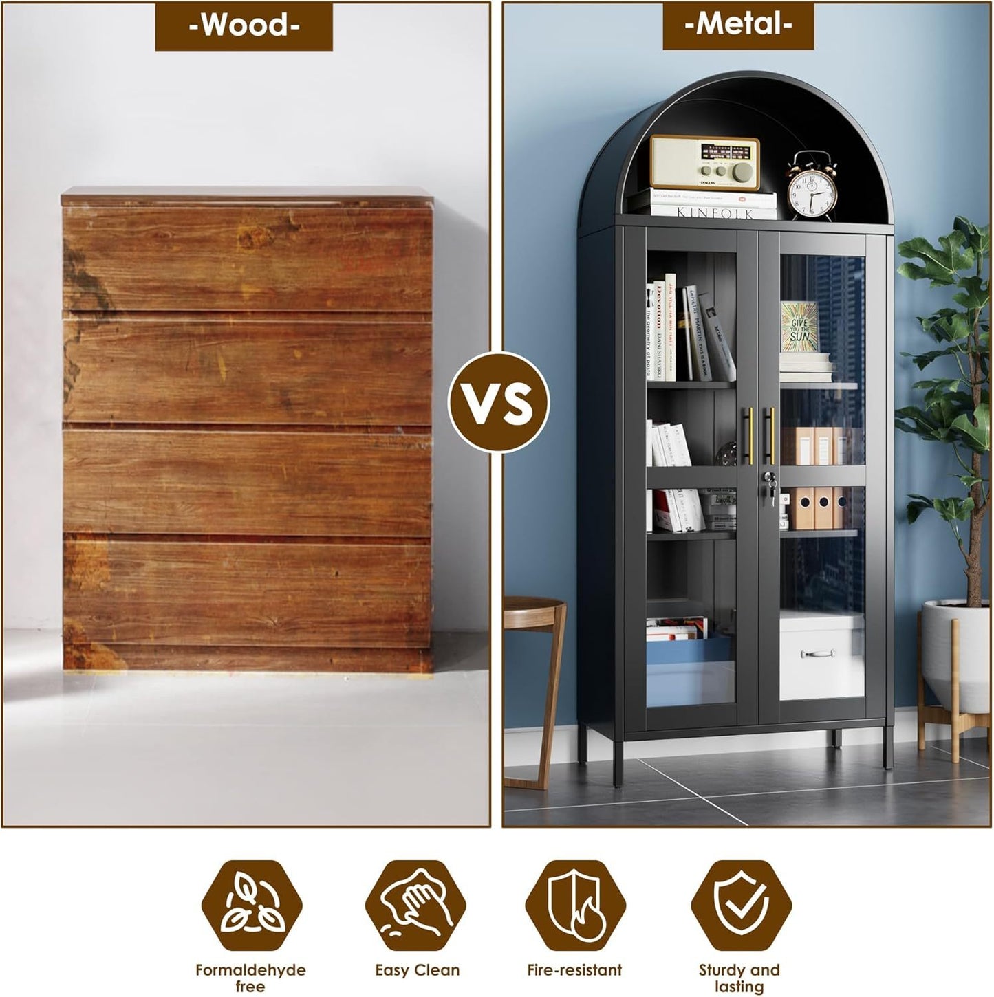 Metal Arched Cabinet With Lock