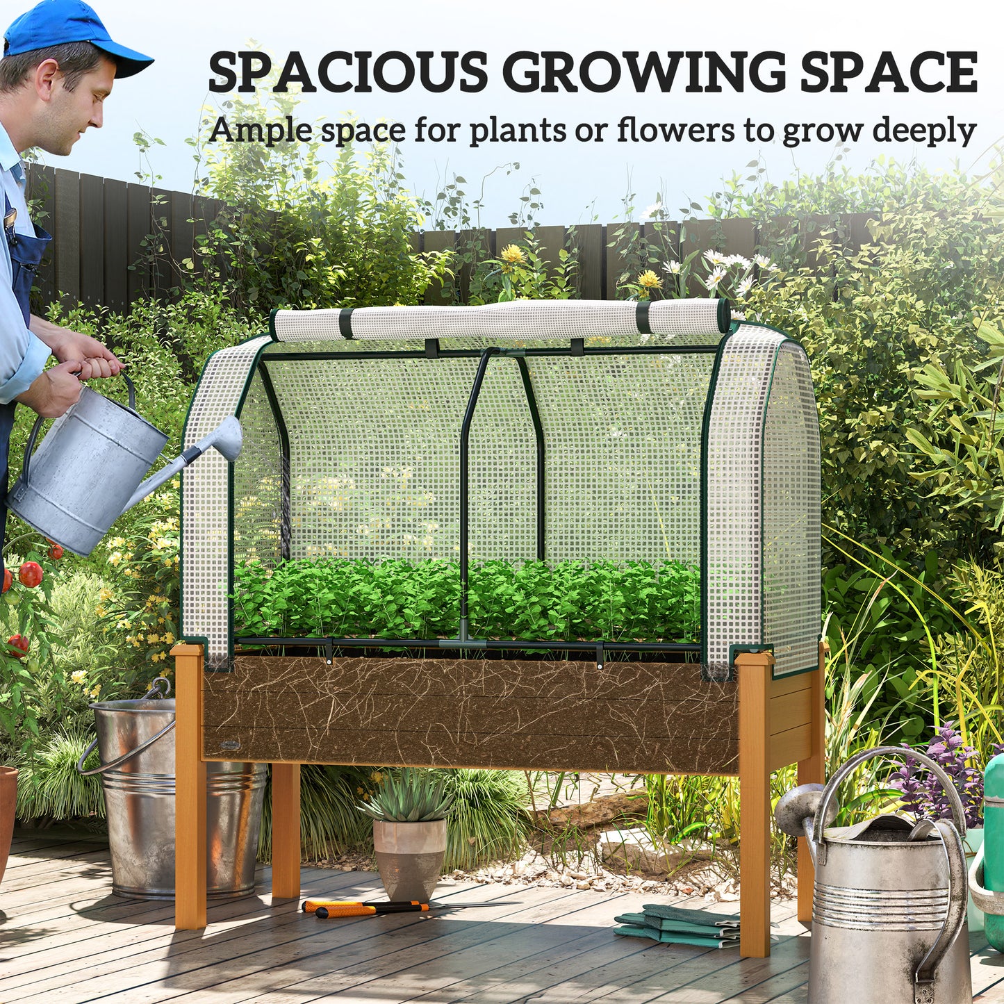 Raised Garden Bed with PE Greenhouse Cover 48 x 22 x 46 inch