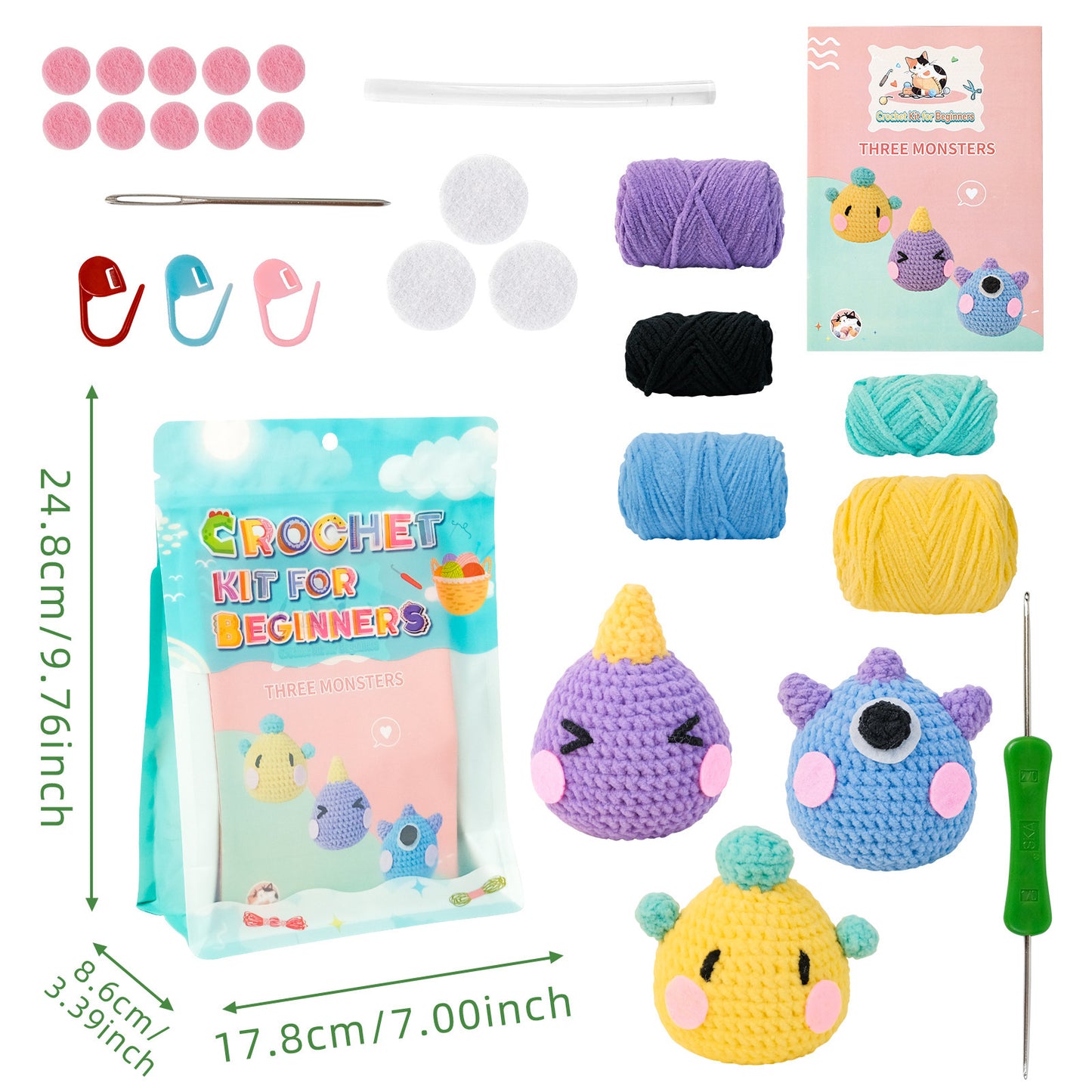 Three Monster Doll Crochet Woven Material Kit