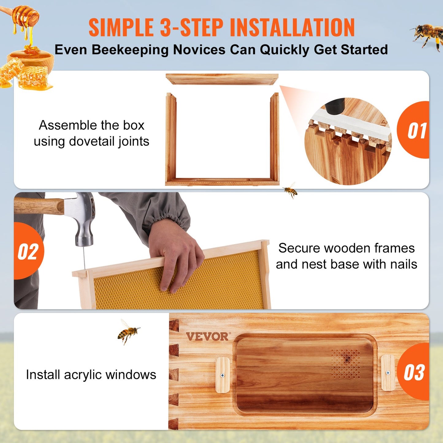 Beehive Medium Langstroth Beehive add on box with 10 Frames And Foundations  to provide more space for your bees to make more honey