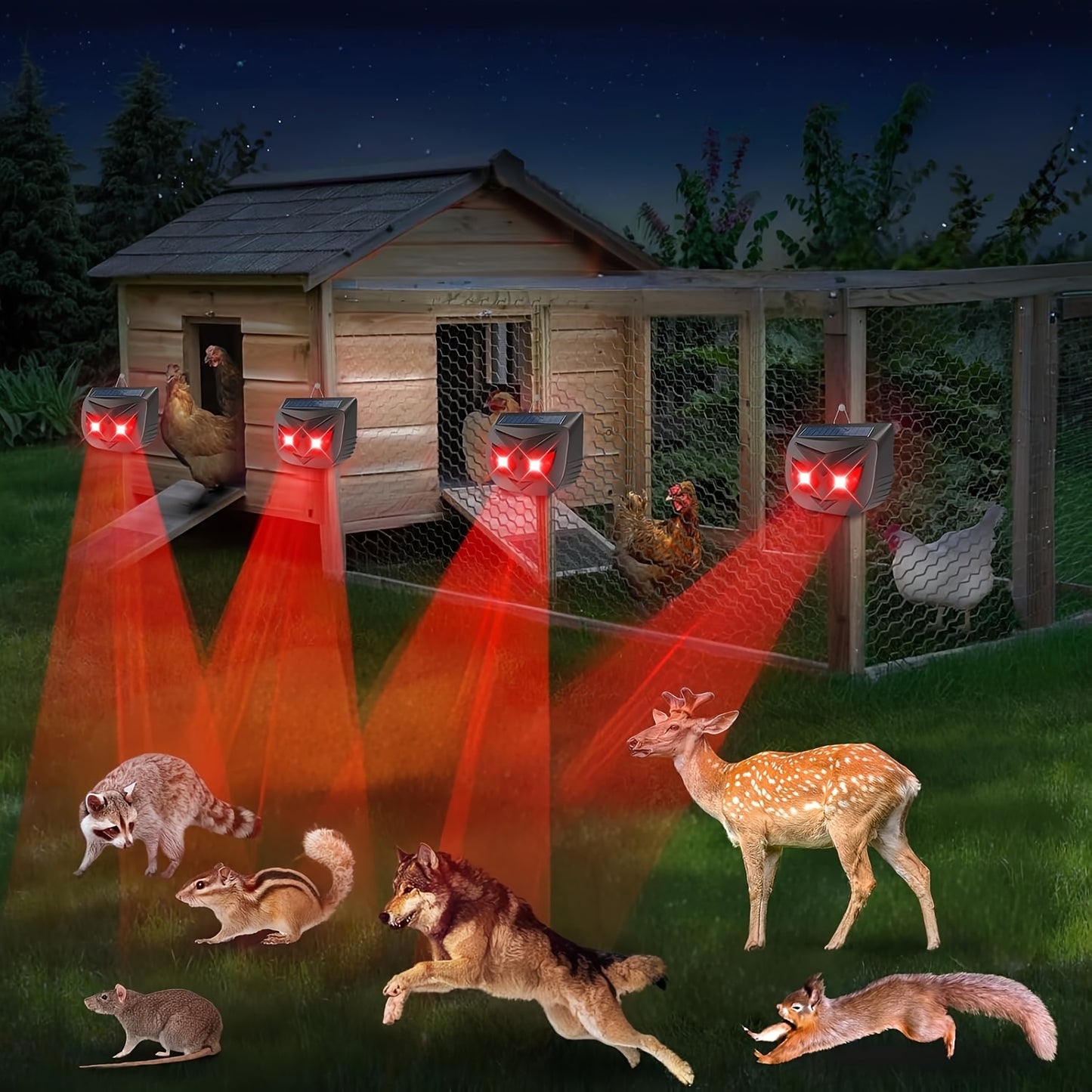 4 Pack Solar Outdoor Predator Lights for Chicken Coop
