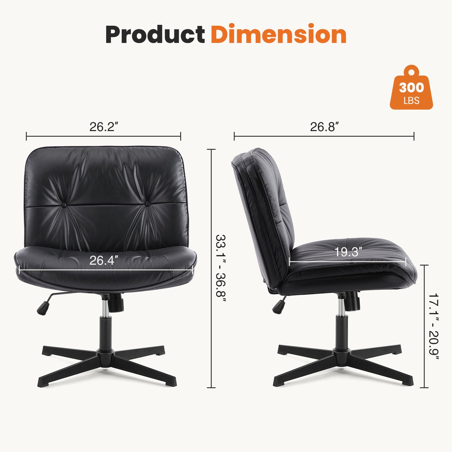 Armless Office Desk Wide Seat No Wheels
