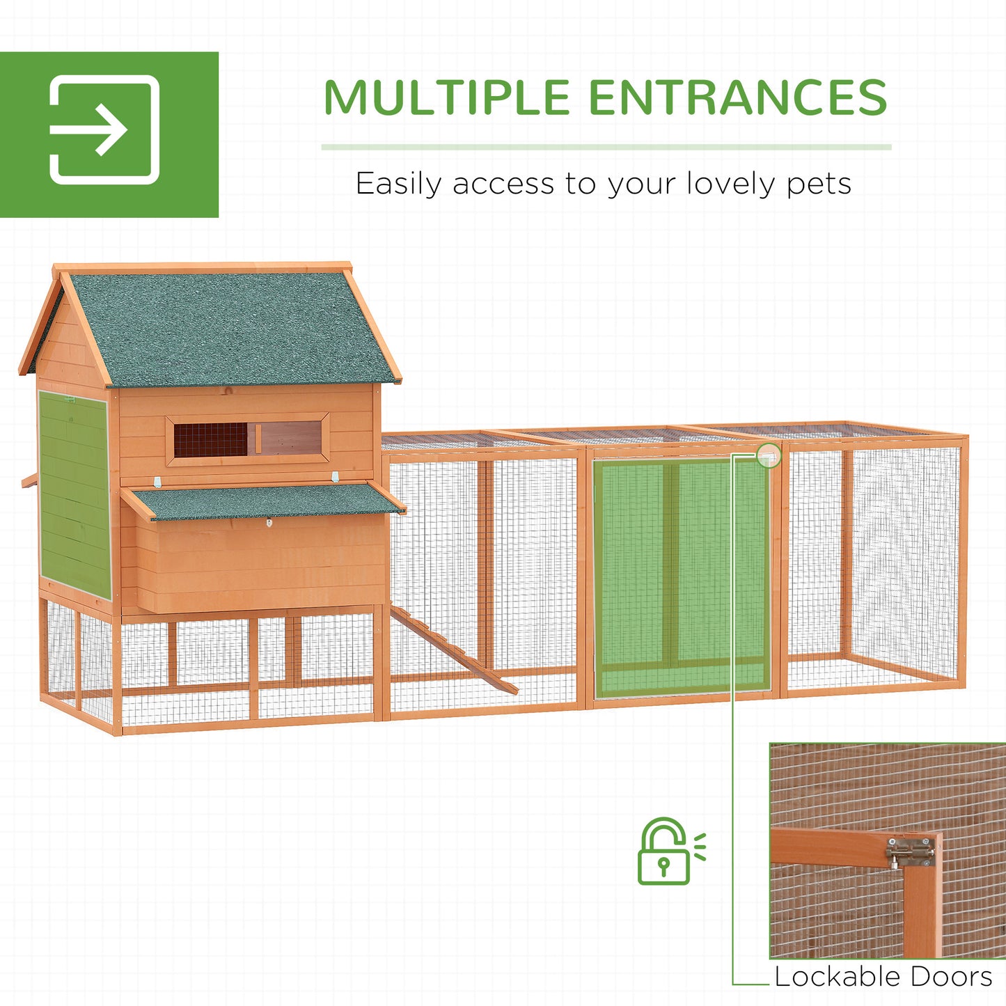 Lockable Chicken Coop Kit with Nesting Box & Run