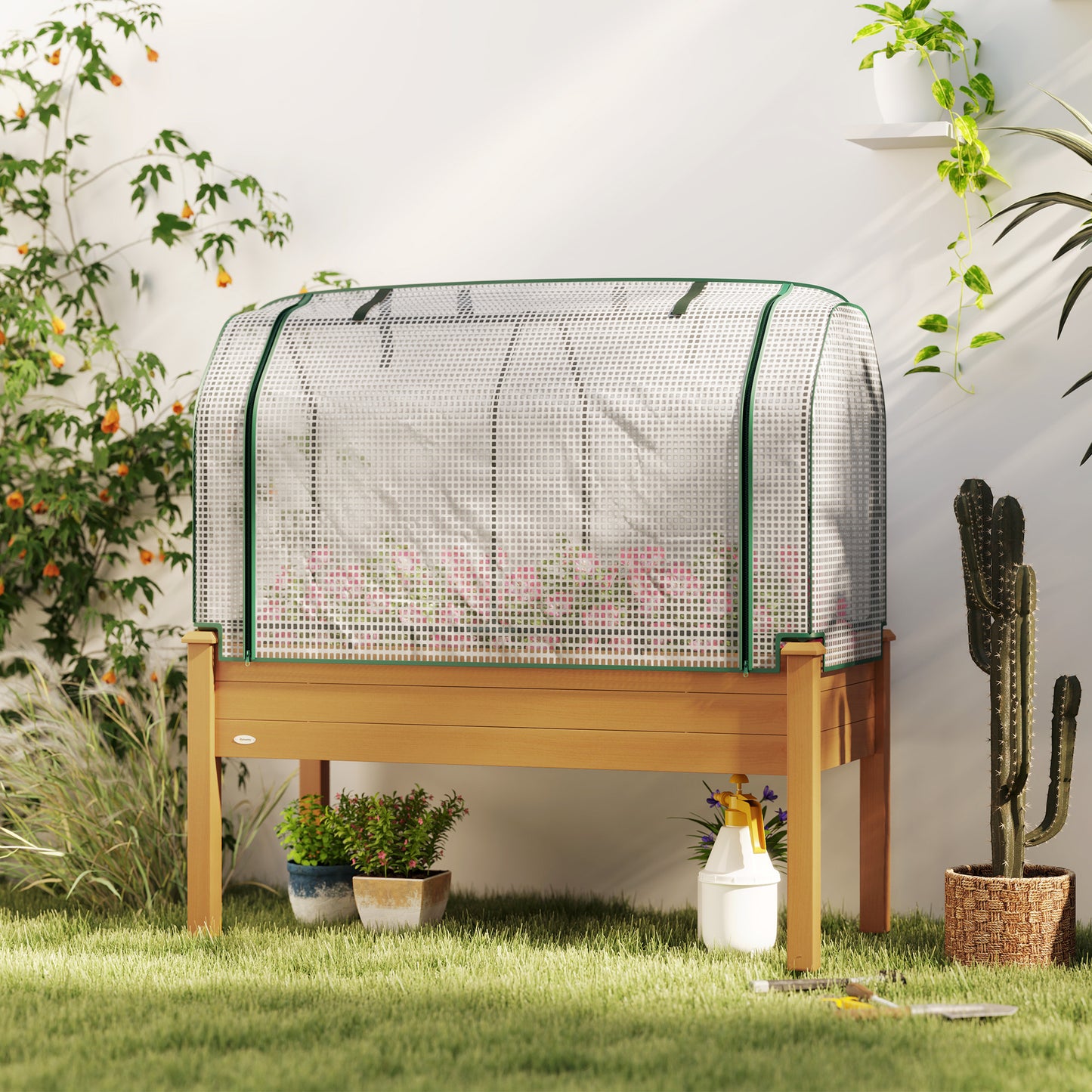 Raised Garden Bed with PE Greenhouse Cover 48 x 22 x 46 inch