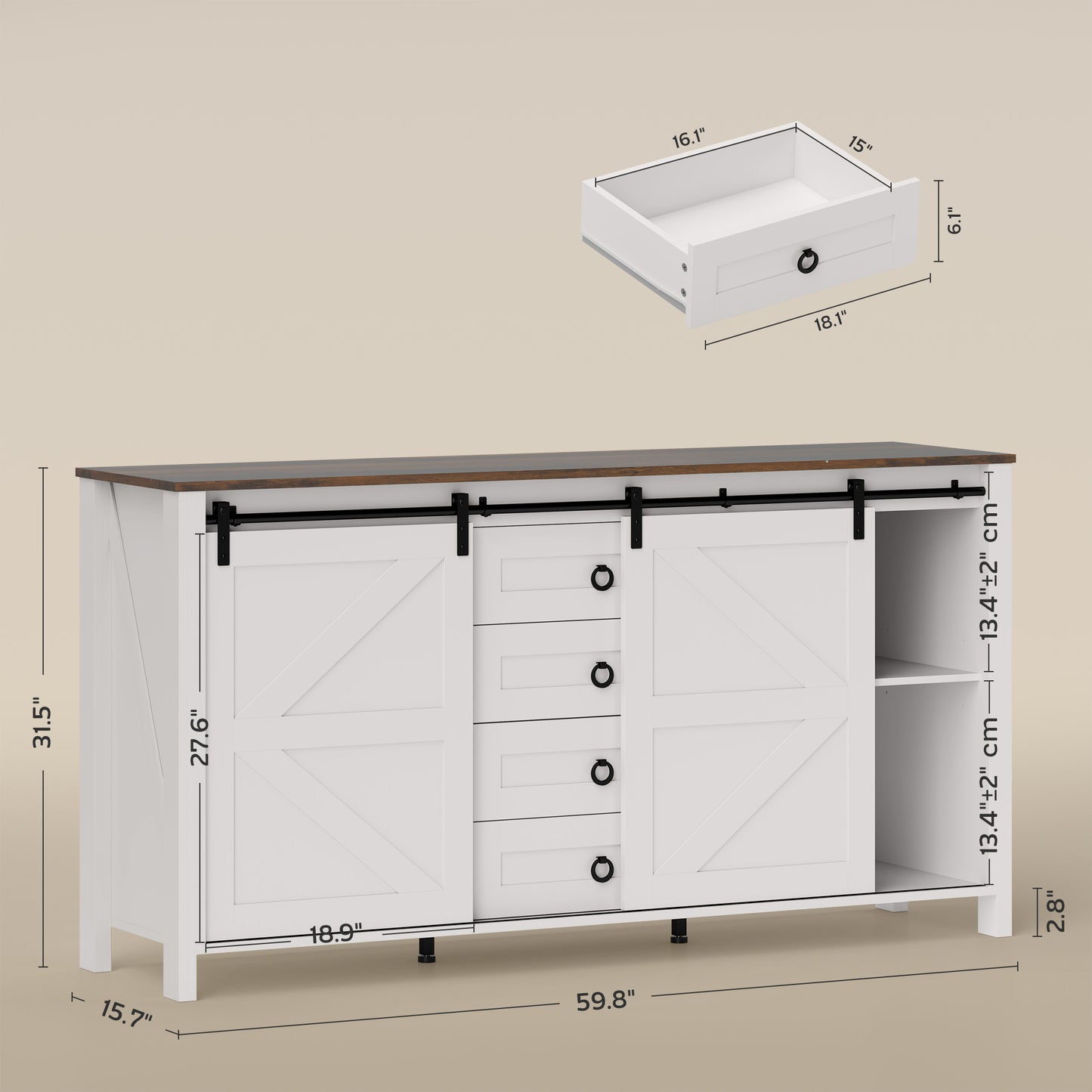Farmhouse Sideboard Storage Cabinet Sliding Barn Doors