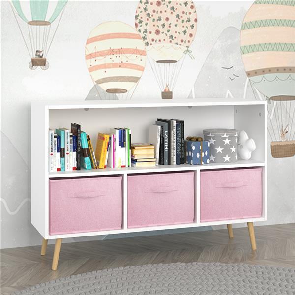 Children's Bookcase With Foldable Fabric Drawers, Children's Book Display