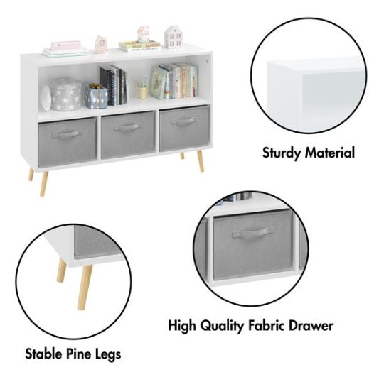 Children's Bookcase With Foldable Fabric Drawers, Children's Book Display