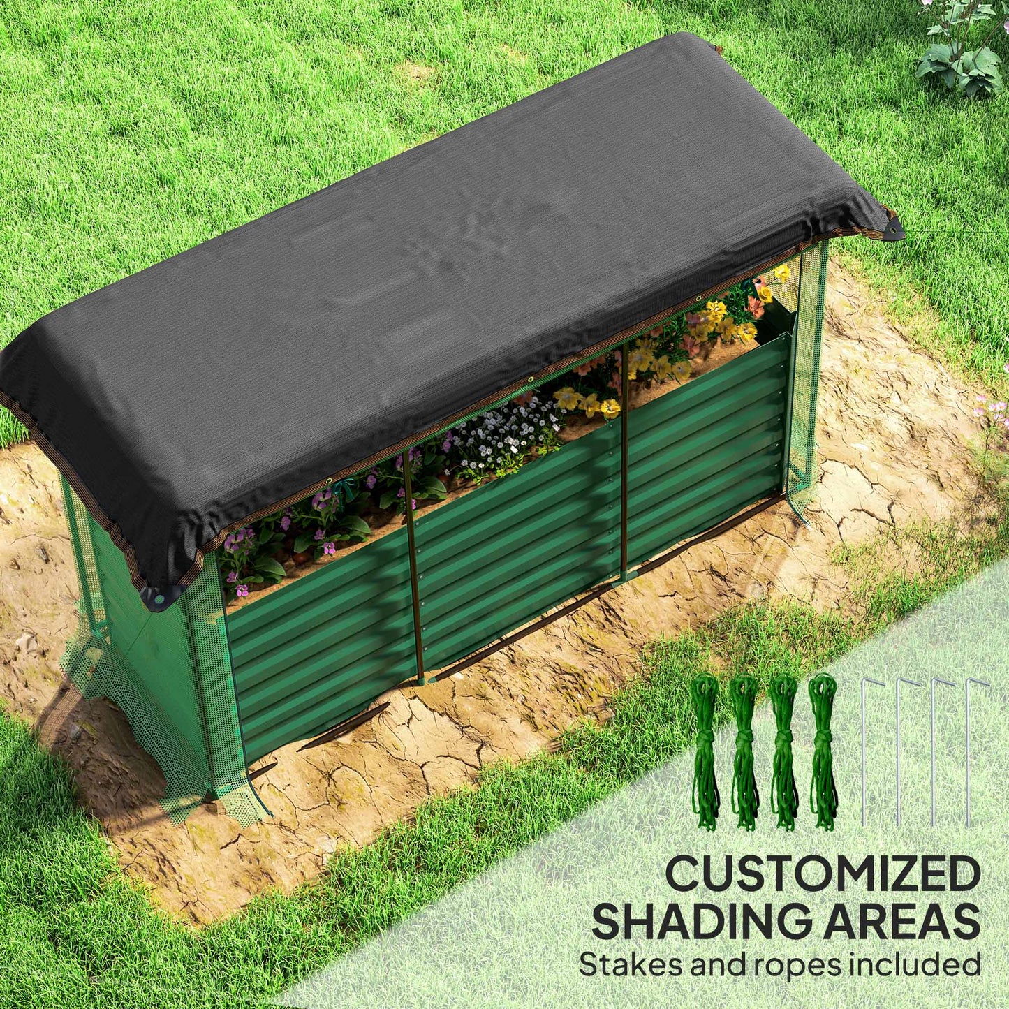 Galvanized Steel Planter Box with Crop Cage and Shade Cloth