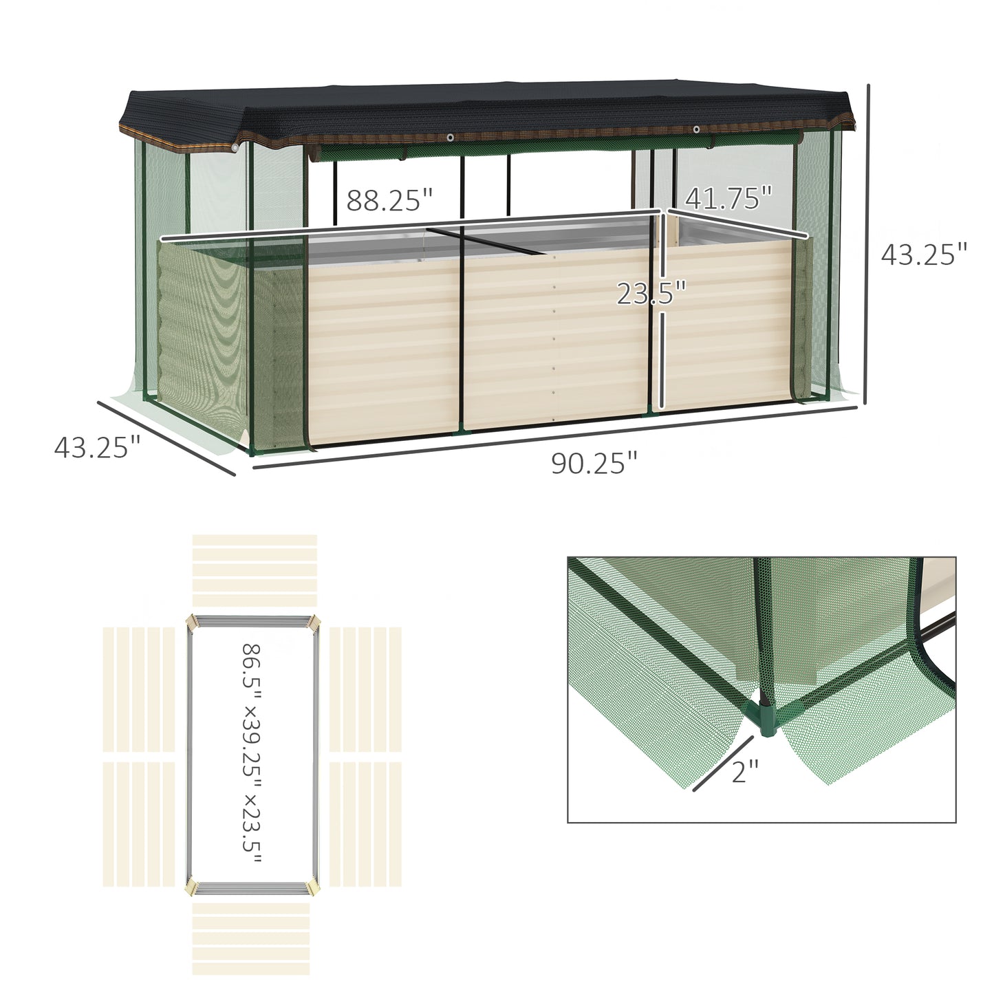 Galvanized Steel Planter Box with Crop Cage and Shade Cloth, Raised Garden Bed