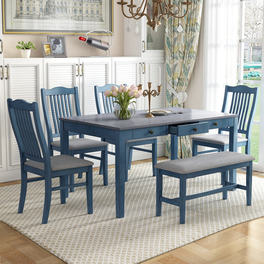 6-Piece Table Set With Drawer & Upholstered Chairs