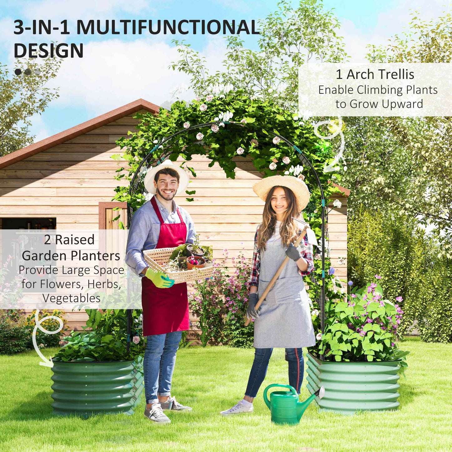 Raised Garden Beds Set with Arch Trellis