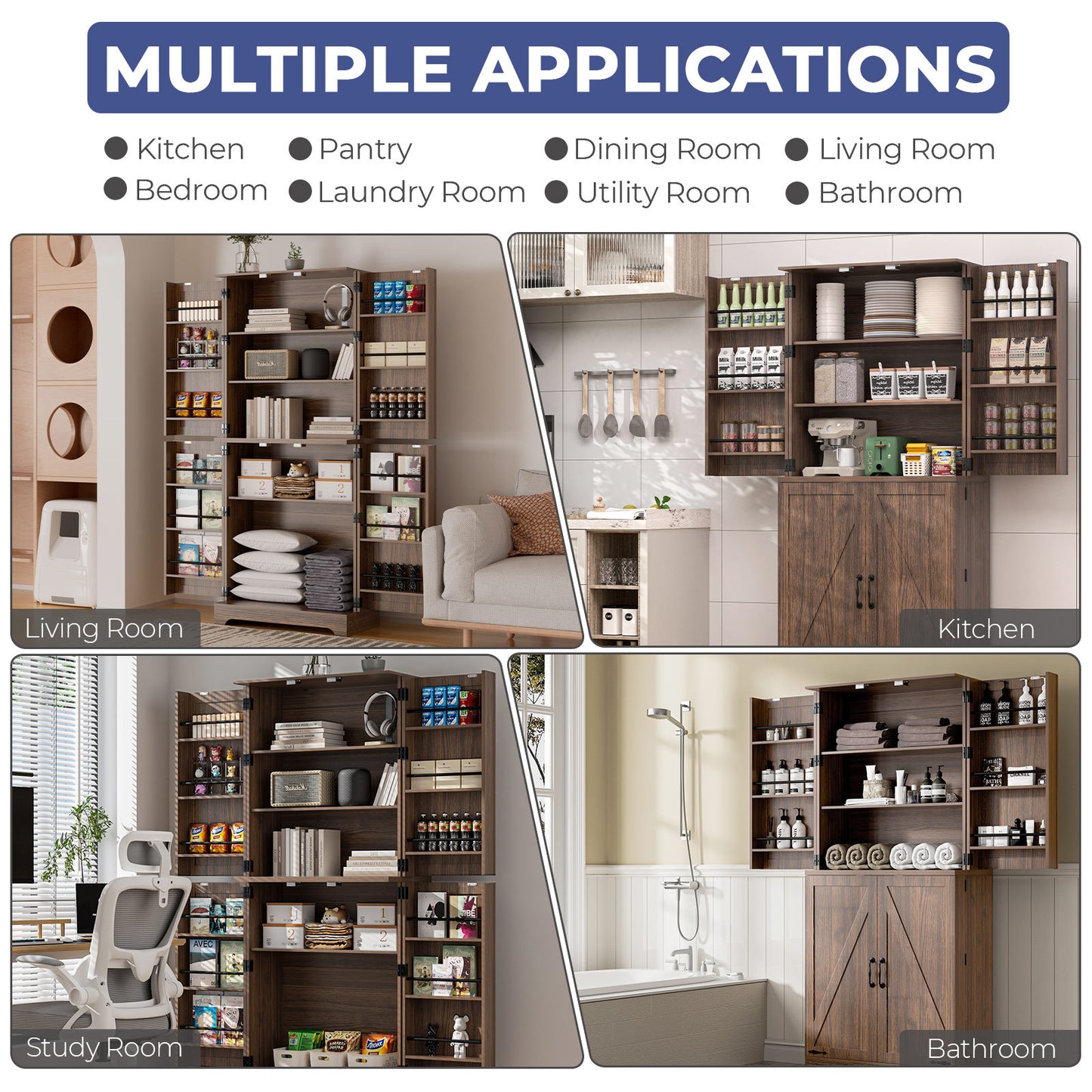 Tall Wooden Storage Cabinet With 4 Barn Doors