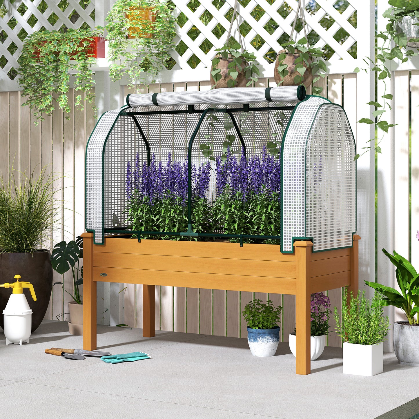 Raised Garden Bed with PE Greenhouse Cover 48 x 22 x 46 inch