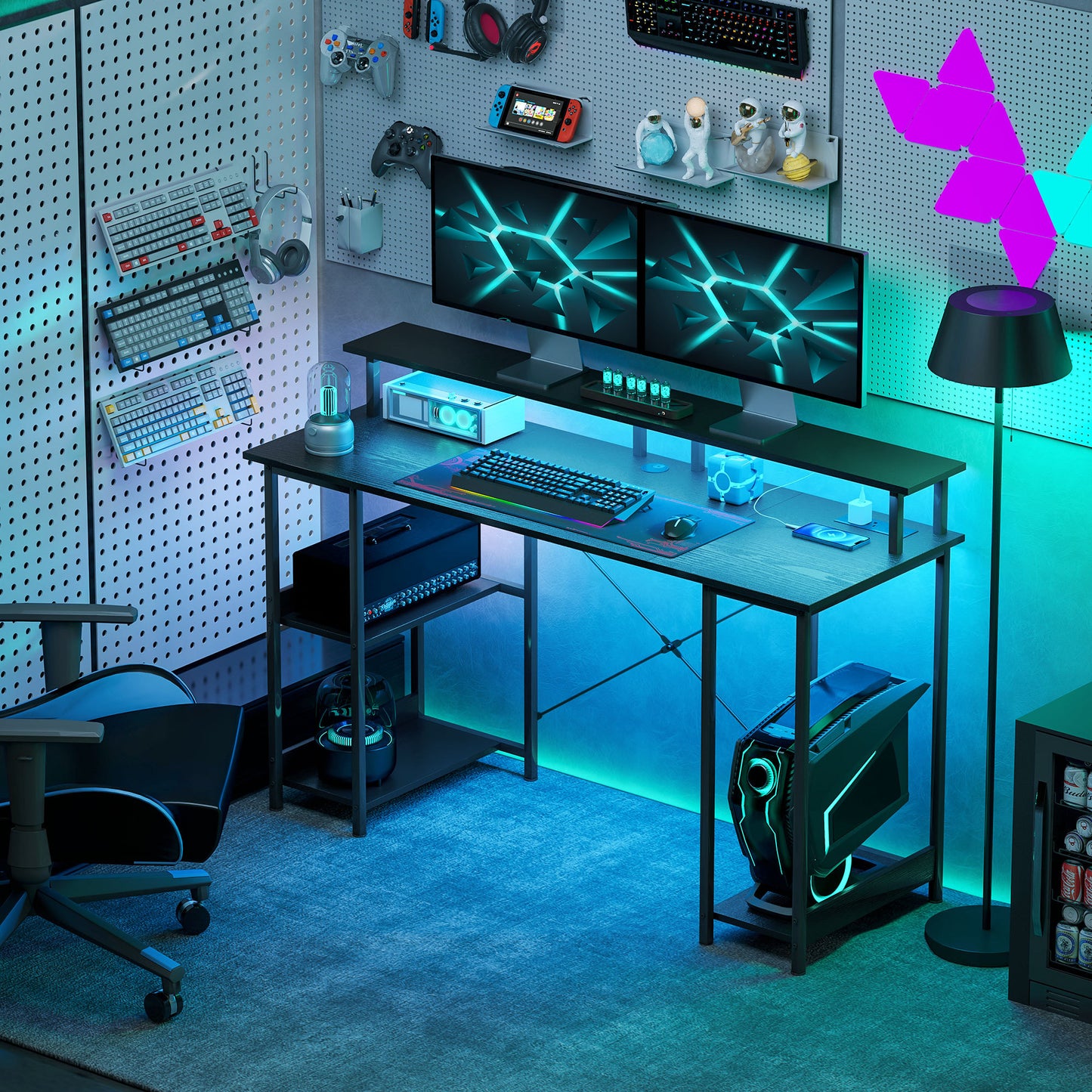 Computer Desk With Storage With Power Outlets And LED Lights
