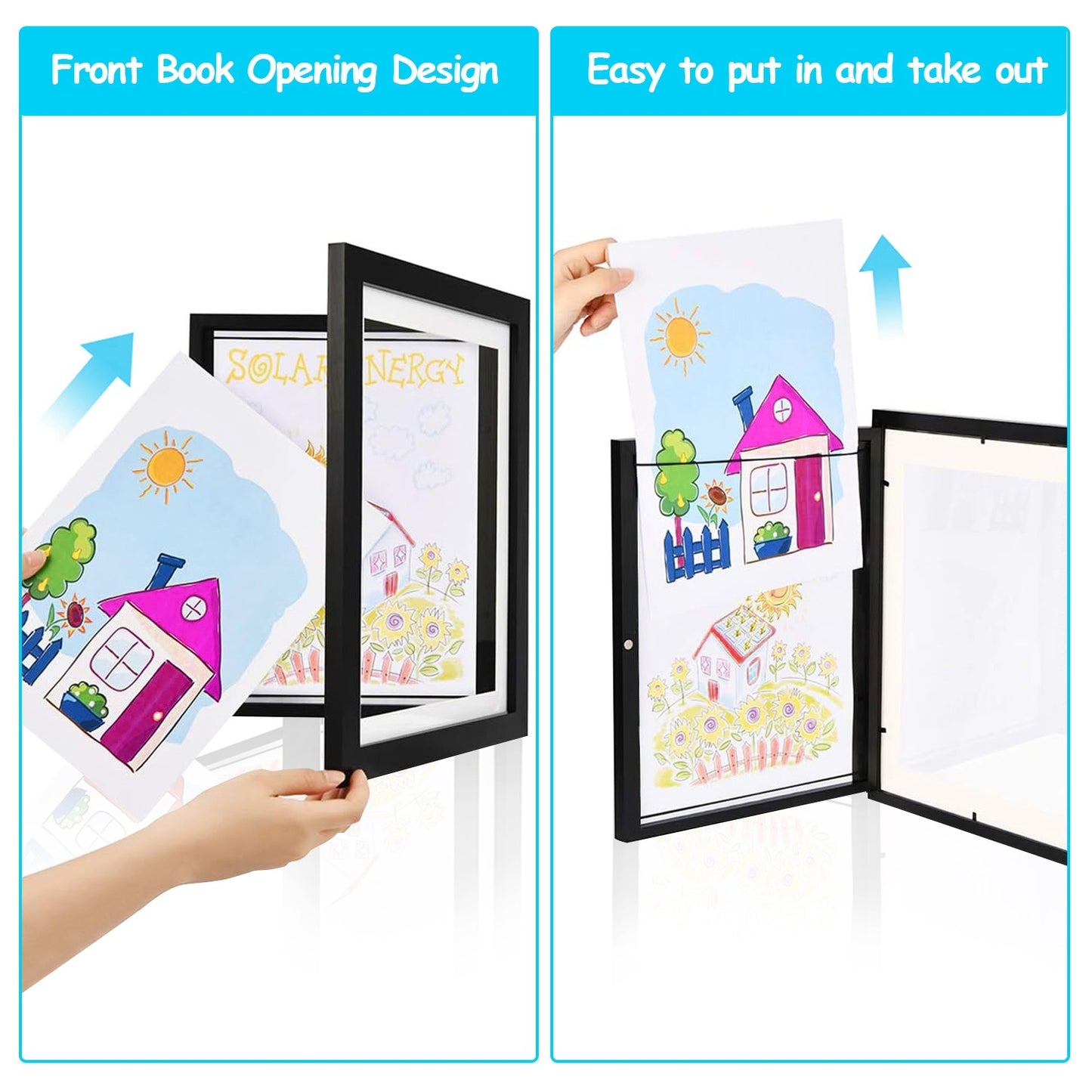 Kids Art Frame Front Opening Wooden Frame Artwork Display Storage